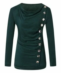 Best Pirce 🔥 CELLABIE Green Ruched Button-Accent Cowl-Neck Tunic - 👩 Women 🥰