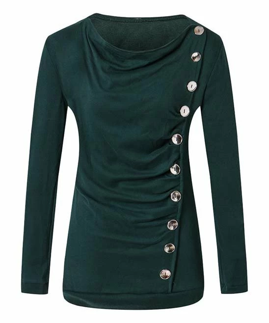 Best Pirce ๐ฅ CELLABIE Green Ruched Button-Accent Cowl-Neck Tunic - ๐ฉ Women ๐ฅฐ 3 Best Pirce ๐ฅ CELLABIE Green Ruched Button-Accent Cowl-Neck Tunic - ๐ฉ Women ๐ฅฐ