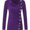 Outlet 💯 CELLABIE Purple Ruched Button-Accent Cowl-Neck Tunic - 👩 Women 😉 -CELLABIE shop zu91665507 main tm1608235755