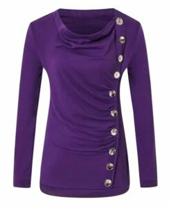 Outlet 💯 CELLABIE Purple Ruched Button-Accent Cowl-Neck Tunic - 👩 Women 😉