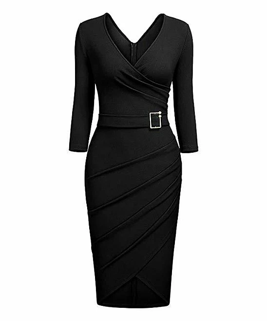Outlet ๐ CELLABIE Black Buckle-Accent Ruched Surplice ๐ Dress - ๐ฉ Women โ 3 Outlet ๐ CELLABIE Black Buckle-Accent Ruched Surplice ๐ Dress - ๐ฉ Women โ