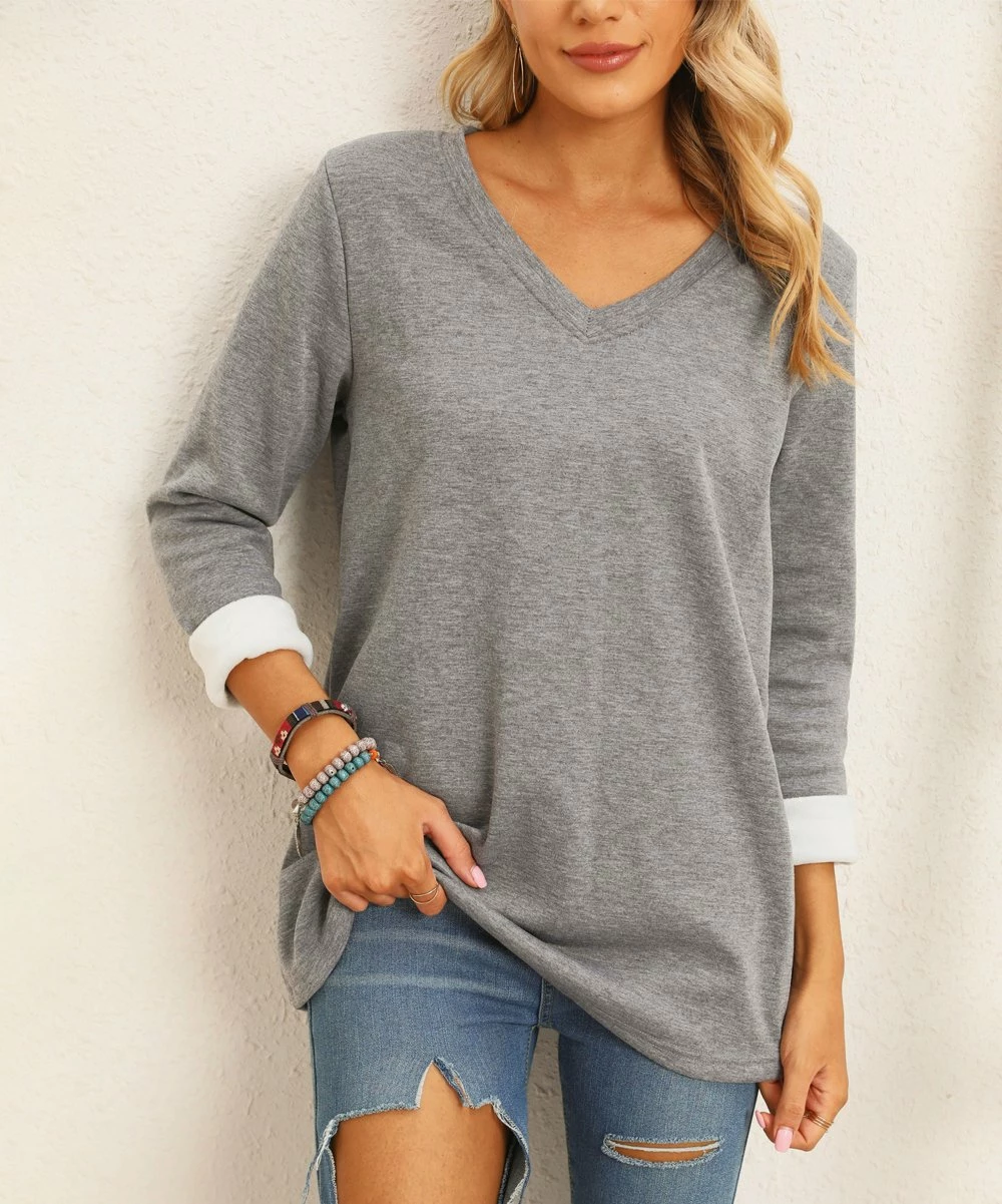 New ๐ CELLABIE Gray Sherpa-Lined V-Neck Tunic - ๐ฉ Women ๐ 6 New ๐ CELLABIE Gray Sherpa-Lined V-Neck Tunic - ๐ฉ Women ๐ - Image 4