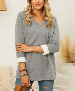 New 🎉 CELLABIE Gray Sherpa-Lined V-Neck Tunic - 👩 Women 🎉