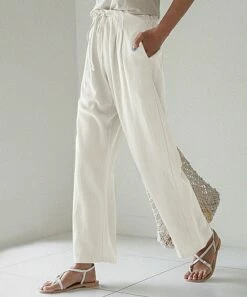Cheap 🌟 CELLABIE White Drawstring Straight-Leg Pants - 👩 Women 🤩