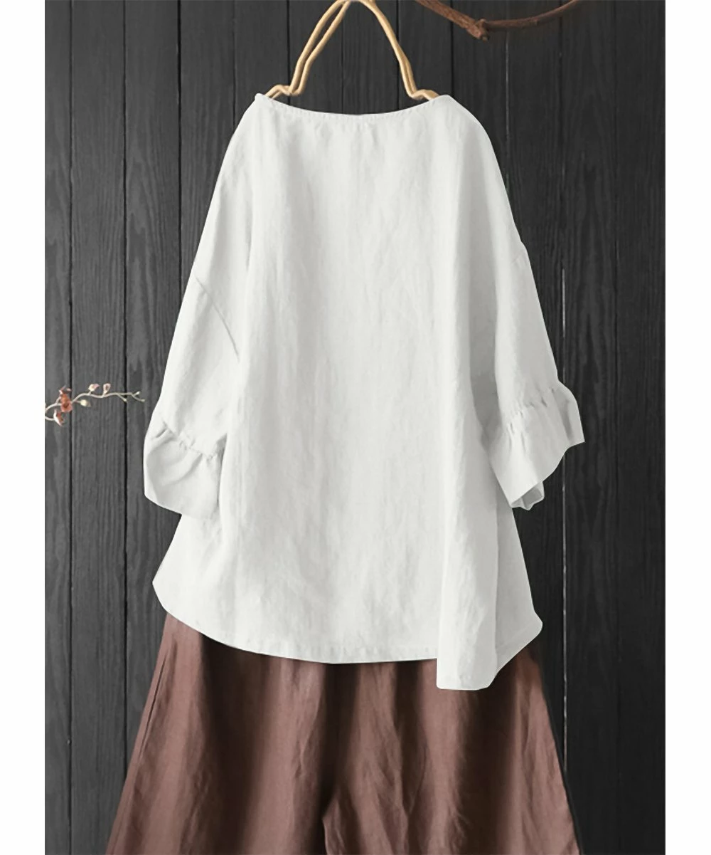 Outlet 💯 CELLABIE White Wide-Sleeve Tunic - 👩 Women 👍 4 Outlet 💯 CELLABIE White Wide-Sleeve Tunic - 👩 Women 👍 - Image 2