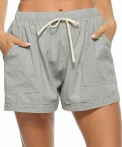 Budget 🎁 CELLABIE Gray & Tan Drawstring-Waist Pocket Linen-Blend Shorts - 👩 Women 🥰 -CELLABIE shop zu94317655 alt 4 tm1616524863