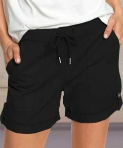 Hot Sale ✨ CELLABIE Black Drawstring Pocket Cuffed Shorts - 👩 Women 👏