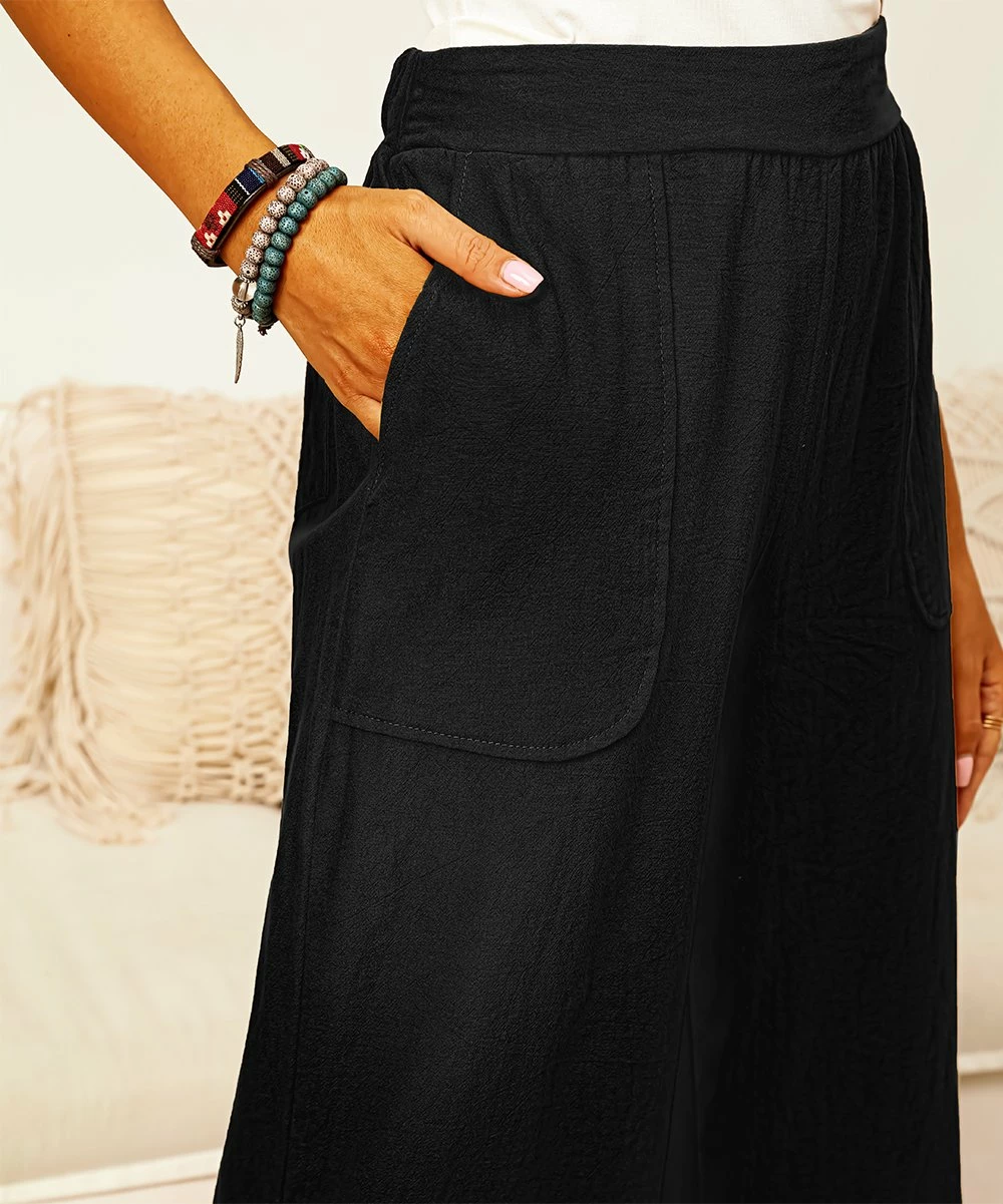 Budget ๐ CELLABIE Black Tulip-Hem Wide-Leg Pants - ๐ฉ Women ๐ 6 Budget ๐ CELLABIE Black Tulip-Hem Wide-Leg Pants - ๐ฉ Women ๐ - Image 4