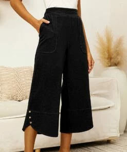 Budget 👍 CELLABIE Black Tulip-Hem Wide-Leg Pants - 👩 Women 😍