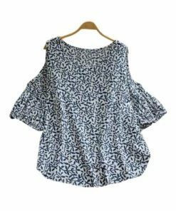 Wholesale ✔️ CELLABIE Blue & White Vine Bell-Sleeve Scoop Neck Top - 👩 Women 🌟