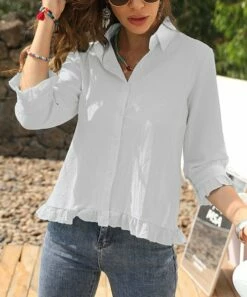 Buy ๐ CELLABIE White Ruffle-Trim Button-Up - ๐ฉ Women ๐ 11 Buy ๐ CELLABIE White Ruffle-Trim Button-Up - ๐ฉ Women ๐ -CELLABIE shop zu95233539 alt 4 tm1619014739