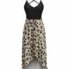 Discount 🧨 CELLABIE White & Black Leopard Cross-Strap Sleeveless Hi-Low 👗 Dress - 👩 Women 🌟