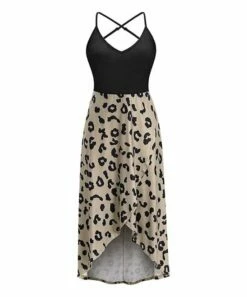 Discount 🧨 CELLABIE White & Black Leopard Cross-Strap Sleeveless Hi-Low 👗 Dress - 👩 Women 🌟