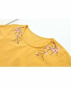 New ❤️ CELLABIE Yellow Floral-Embroidered Scoop Neck Top - 👩 Women 🛒 -CELLABIE shop zu96388534 alt 2 tm1622567841