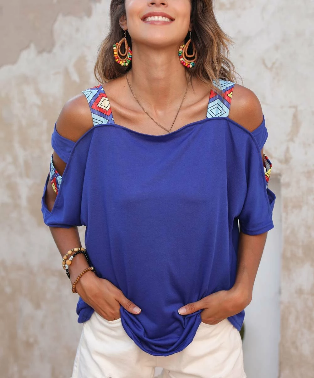 Best deal ๐ CELLABIE Blue Geometric-Accent Cutout-Sleeve Dolman Top - ๐ฉ Women ๐ 4 Best deal ๐ CELLABIE Blue Geometric-Accent Cutout-Sleeve Dolman Top - ๐ฉ Women ๐ - Image 2