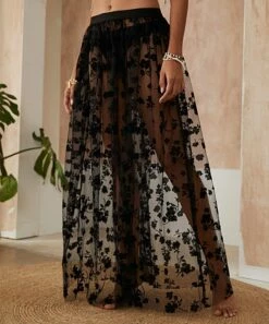 Best reviews of ⌛ CELLABIE Black Sheer Lace Floral Maxi 👗 Skirt - 👩 Women ⌛