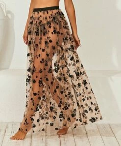 Hot Sale 🔔 CELLABIE Beige & Black Sheer Lace Floral Maxi 👗 Skirt - 👩 Women 🔔 -CELLABIE shop zu96615677 alt 2 tm1623245304