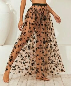 Hot Sale 🔔 CELLABIE Beige & Black Sheer Lace Floral Maxi 👗 Skirt - 👩 Women 🔔 -CELLABIE shop zu96615677 alt 3 tm1623245304