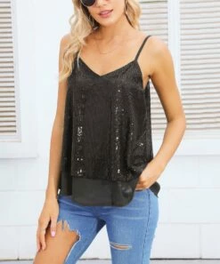Buy 🔔 CELLABIE Black Sequin Camisole - 👩 Women 🧨