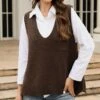 Brand new ⭐ CELLABIE Coffee Pocket V-Neck Hi-Low Sweater Vest - 👩 Women 🥰 -CELLABIE shop zu97435576 main tm1663867616