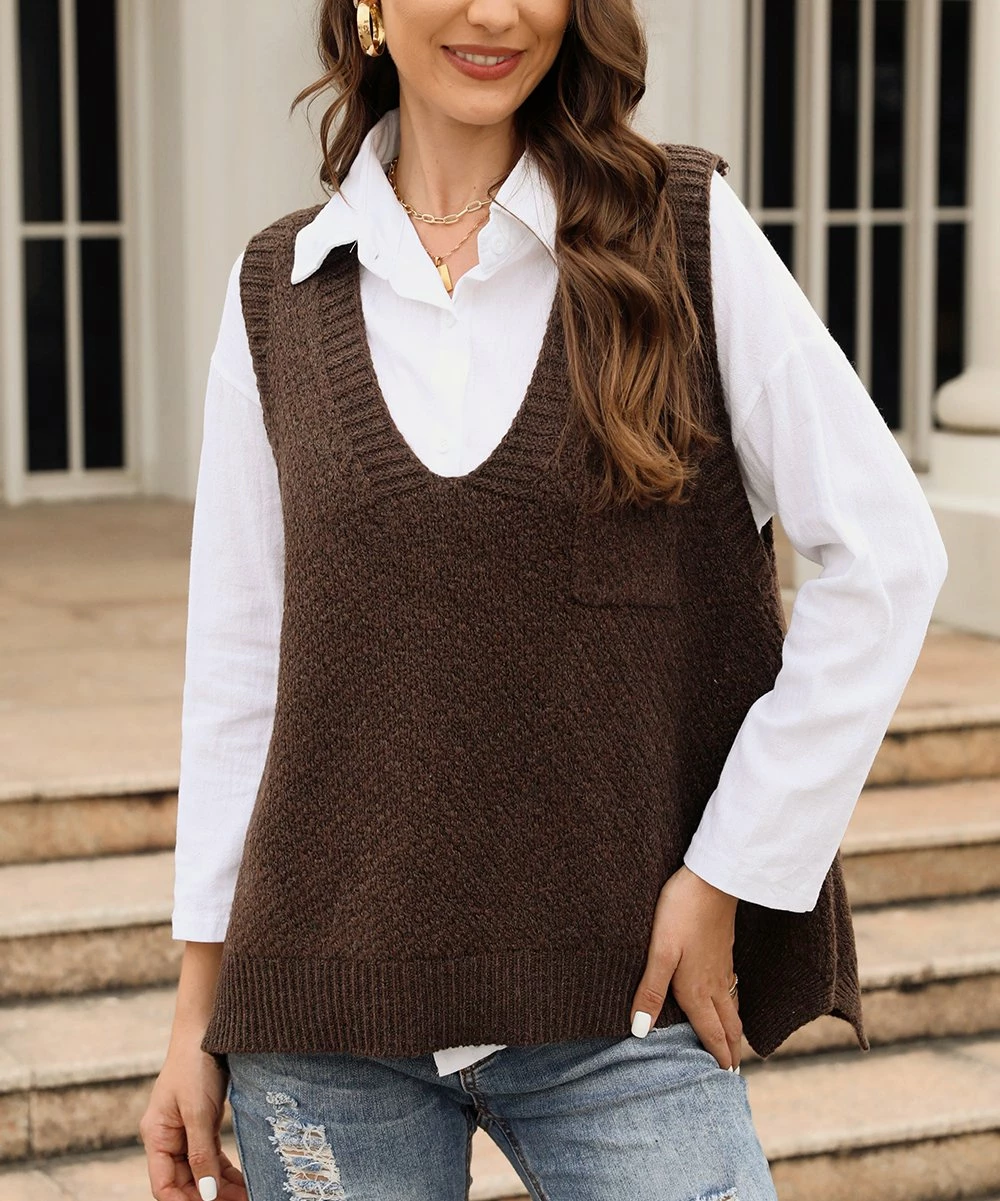 Brand new ⭐ CELLABIE Coffee Pocket V-Neck Hi-Low Sweater Vest - 👩 Women 🥰 3 Brand new ⭐ CELLABIE Coffee Pocket V-Neck Hi-Low Sweater Vest - 👩 Women 🥰