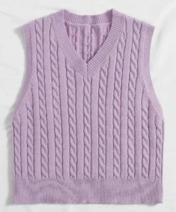 Hot Sale ✔️ CELLABIE Lavender Cable-Knit V-Neck Sweater Vest - 👩 Women 🎁 -CELLABIE shop zu97591838 alt 2 tm1626205560