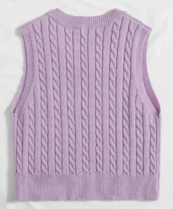 Hot Sale ✔️ CELLABIE Lavender Cable-Knit V-Neck Sweater Vest - 👩 Women 🎁 -CELLABIE shop zu97591838 alt 4 tm1626205560