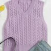 Hot Sale ✔️ CELLABIE Lavender Cable-Knit V-Neck Sweater Vest - 👩 Women 🎁 -CELLABIE shop zu97591838 main tm1626205560