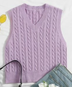 Hot Sale ✔️ CELLABIE Lavender Cable-Knit V-Neck Sweater Vest - 👩 Women 🎁