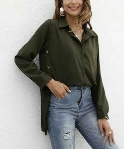 Best Sale ๐ CELLABIE Army Green Hi-Low Button-Up Top - ๐ฉ Women โ