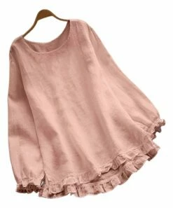 Buy 😀 CELLABIE Pink Ruffle-Trim Long-Sleeve Crewneck Tunic - 👩 Women 👏 -CELLABIE shop zu97927223 alt 2 tm1626967926