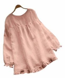 Buy 😀 CELLABIE Pink Ruffle-Trim Long-Sleeve Crewneck Tunic - 👩 Women 👏 -CELLABIE shop zu97927223 alt 3 tm1626967926