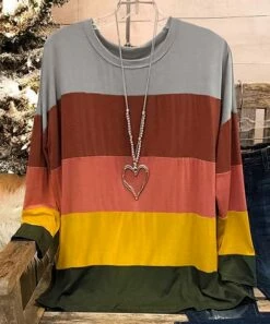 Budget 🤩 CELLABIE Burgundy & Green Color Block Long-Sleeve Tee - 👩 Women 😍