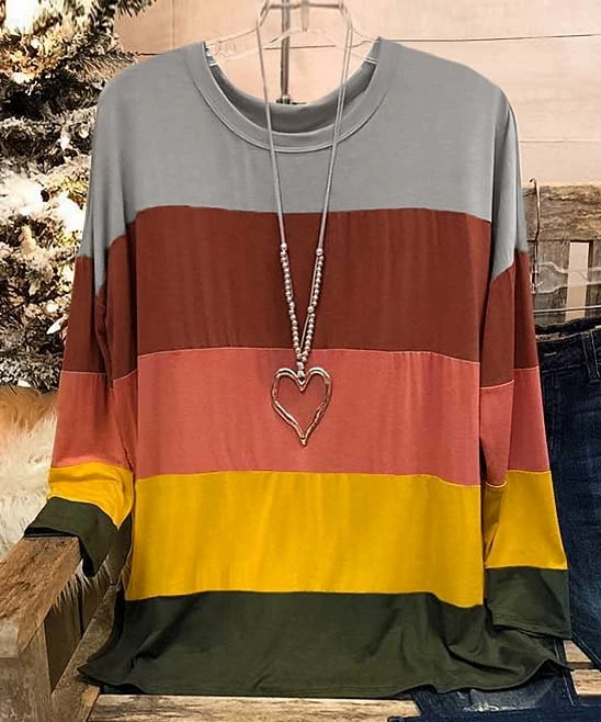 Budget 🤩 CELLABIE Burgundy & Green Color Block Long-Sleeve Tee - 👩 Women 😍 3 Budget 🤩 CELLABIE Burgundy & Green Color Block Long-Sleeve Tee - 👩 Women 😍
