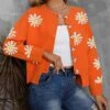 Best Pirce 🔔 CELLABIE Orange & White Daisy Button-Up Cardigan - 👩 Women ✔️ -CELLABIE shop zu98365266 main tm1628280290