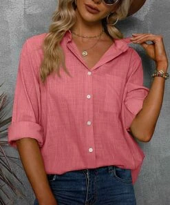 Wholesale 🤩 CELLABIE Coral Pocket Curved-Hem Button-Up - 👩 Women ✨