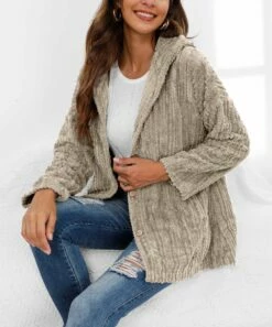 Best reviews of 😍 CELLABIE Khaki Fuzzy Hooded Cardigan - 👩 Women 🔥 -CELLABIE shop zu98632085 alt 2 tm1628869525