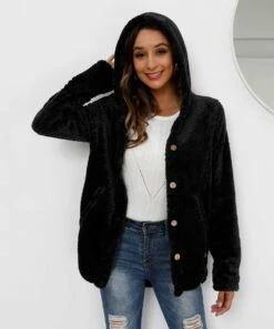 Hot Sale 🔥 CELLABIE Black Faux Fur Hooded Cardigan - 👩 Women 💯 -CELLABIE shop zu98641173 alt 2 tm1628869119