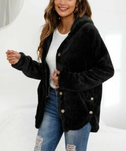 Hot Sale 🔥 CELLABIE Black Faux Fur Hooded Cardigan - 👩 Women 💯 -CELLABIE shop zu98641173 alt 3 tm1628869119