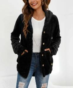 Hot Sale 🔥 CELLABIE Black Faux Fur Hooded Cardigan - 👩 Women 💯 -CELLABIE shop zu98641173 alt 4 tm1628869119