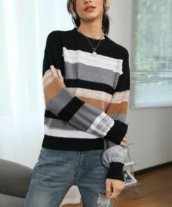 Best Pirce 🧨 CELLABIE Gray & Black Stripe Long-Sleeve Sweater - 👩 Women 🔥 -CELLABIE shop zu98879569 alt 1 tm1629736597