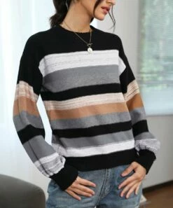 Best Pirce 🧨 CELLABIE Gray & Black Stripe Long-Sleeve Sweater - 👩 Women 🔥 -CELLABIE shop zu98879569 alt 2 tm1629736597