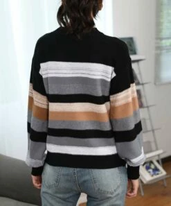 Best Pirce 🧨 CELLABIE Gray & Black Stripe Long-Sleeve Sweater - 👩 Women 🔥 -CELLABIE shop zu98879569 alt 3 tm1629736597