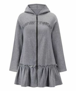 Wholesale 👏 CELLABIE Gray Ruffle-Trim Zip-Up Hoodie - 👩 Women 🤩