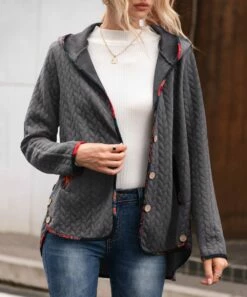 Wholesale 🎉 CELLABIE Gray Cable-Knit Contrast-Trim Hooded Button-Front Jacket - 👩 Women 🤩 8 Wholesale 🎉 CELLABIE Gray Cable-Knit Contrast-Trim Hooded Button-Front Jacket - 👩 Women 🤩 -CELLABIE shop zu99559678 alt 2 tm1631561396