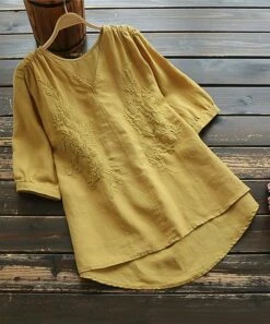 Top 10 🛒 CELLABIE Mustard Floral V-Neck Hi-Low Top - 👩 Women ⭐