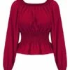 Outlet 🥰 CELLABIE Wine Ruched-Waist Peplum Top - 👩 Women 🥰 -CELLABIE shop zu99802028 main tm1632400118