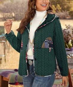 Best Pirce 😉 CELLABIE Green Cable-Knit Patchwork-Contrast Button-Up Jacket - 👩 Women 👍