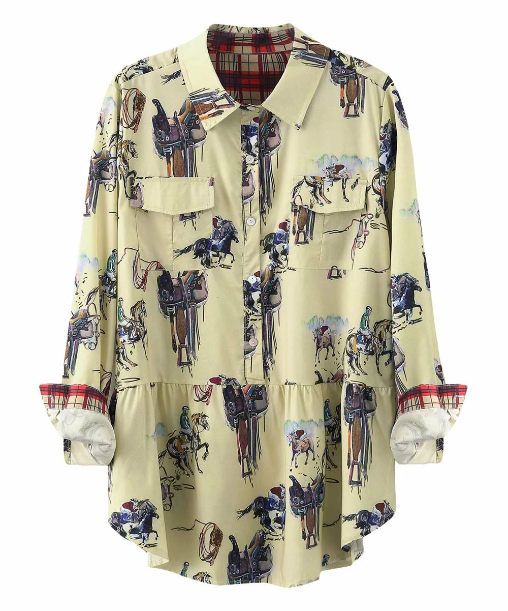 Best deal ๐ CELLABIE Pale Yellow Equestrian Chest-Pocket Button-Up - ๐ฉ Women ๐ 4 Best deal ๐ CELLABIE Pale Yellow Equestrian Chest-Pocket Button-Up - ๐ฉ Women ๐ - Image 2